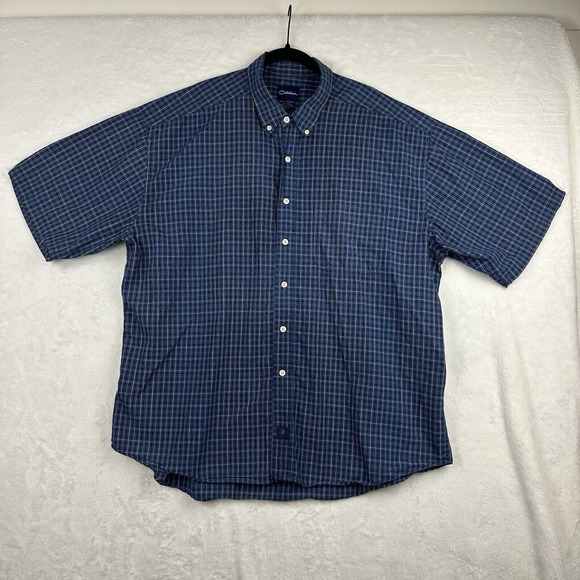 Catalina Shirt Men XL Short Sleeve‎ Navy Blue Button Down Plaid Retro Preppy - Picture 1 of 11